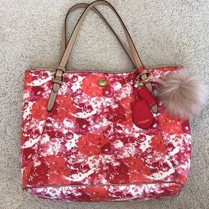 Pink and red coach large tote